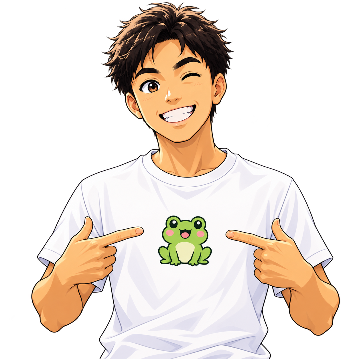 Ari en versión anime, con su camiseta de ranita